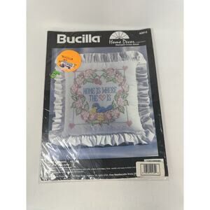 Bucilla Stamped Cross Stitch Kit Home is Where the Heart Is Pillow Ruffle 40912